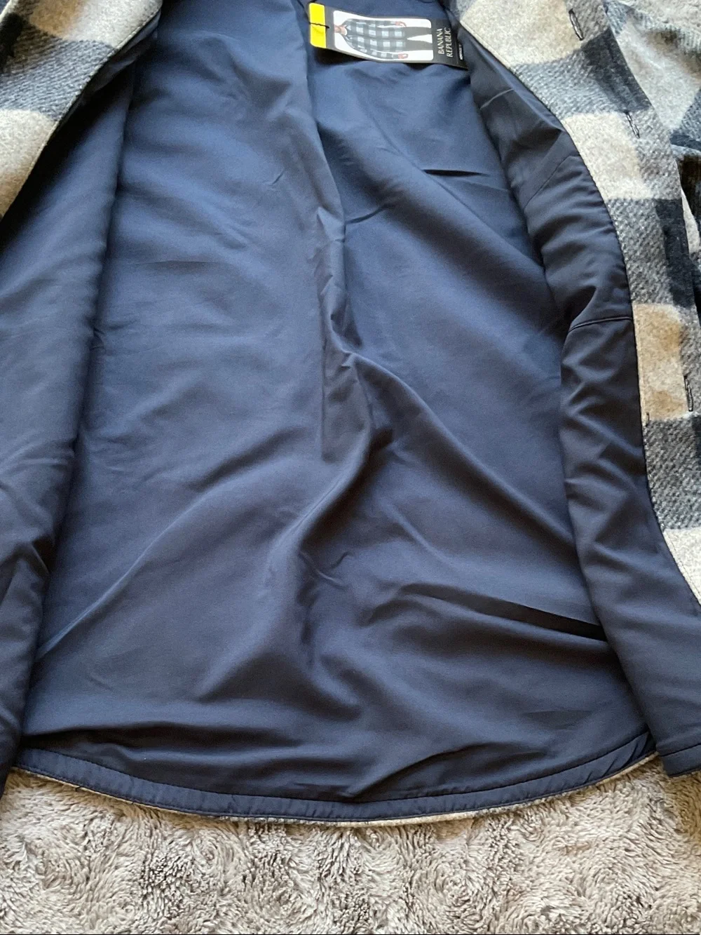 Banana Republic Black and Gray Plaid Shirt Jacket